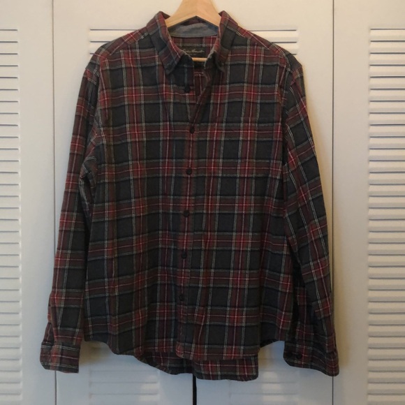 XL Eddie Bauer grey & red flannel button down - Picture 3 of 9